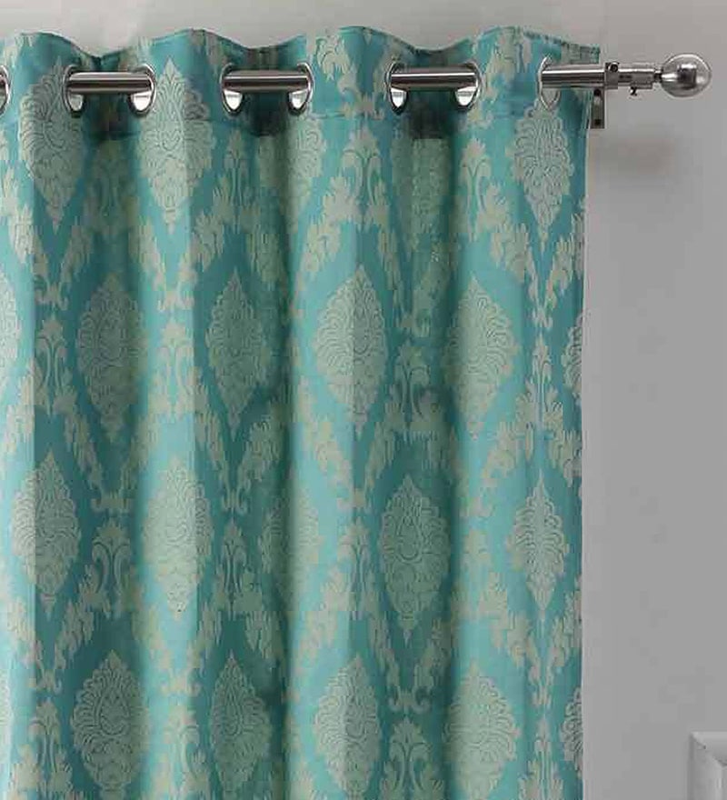 Buy Cream Blackout Silk 7 Feet Eyelet Door Curtain By Soumya
