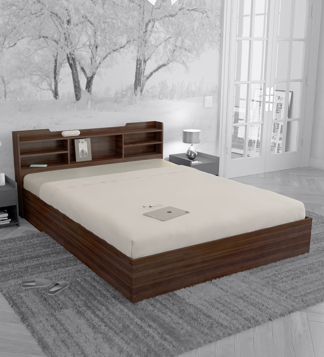 Buy Bolton King Size Bed in Dark Maple Finish with Box Storage Online