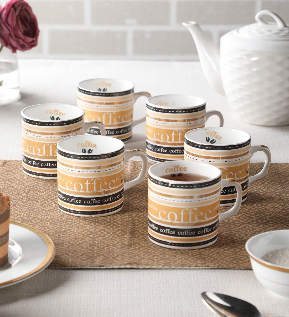 Buy 200 ML White Bone China Cups Set of 6 by Cdi Online Cups