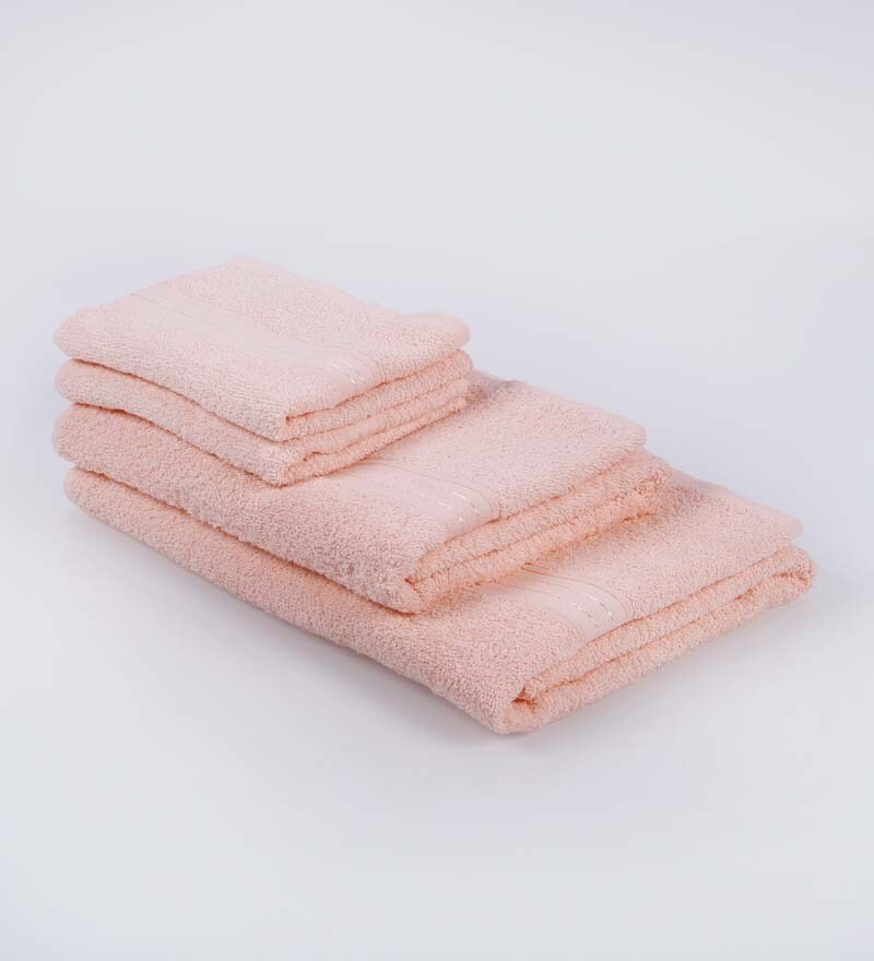 Bombay Dyeing Orange Cotton Bath Towel Set of 4 by Bombay Dyeing