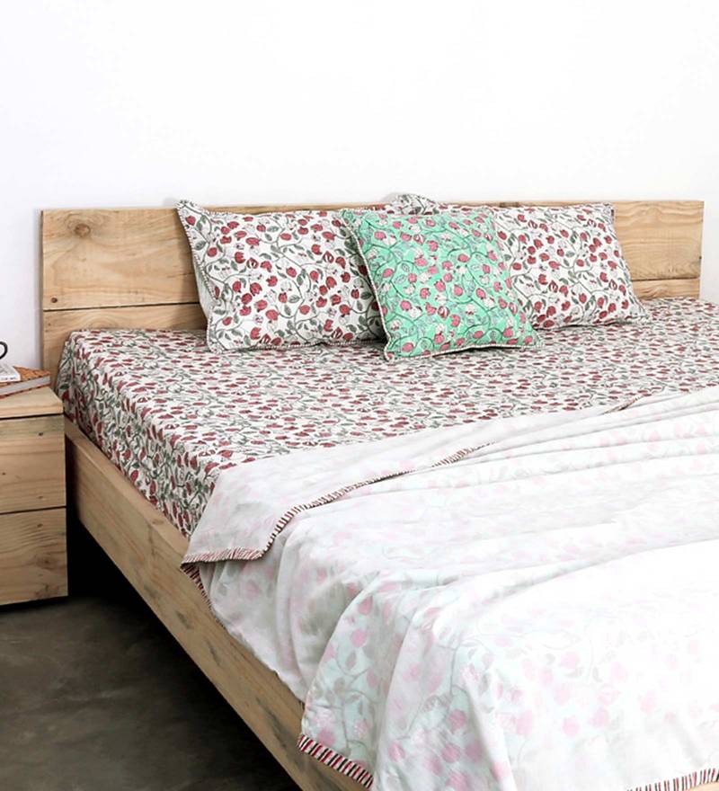 Buy White 210 Tc Cotton King Size Bedsheet With 2 Pillow Covers By
