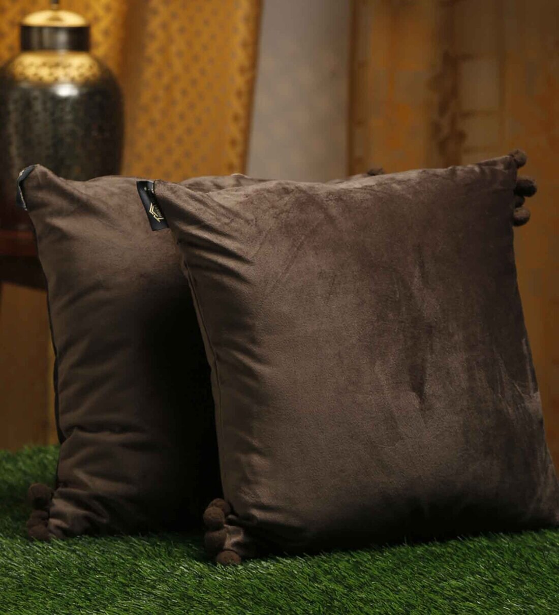 Buy Brown Plain Solid Velvet 16 x 16 Inches Embroidered Cushion Covers