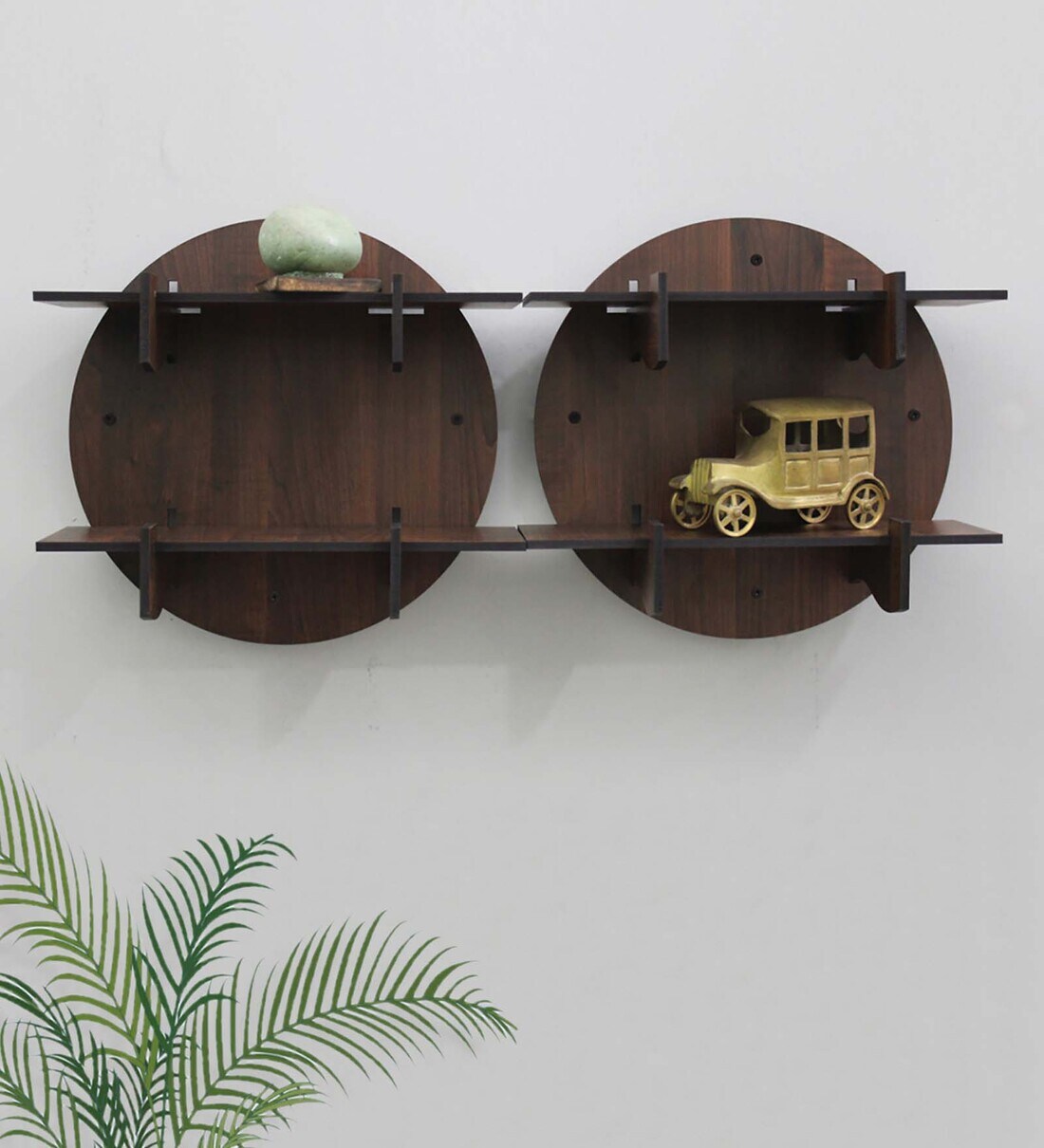 Buy Brown Engineered Wood Round Set of 2 Modular Wall Shelf by Random ...
