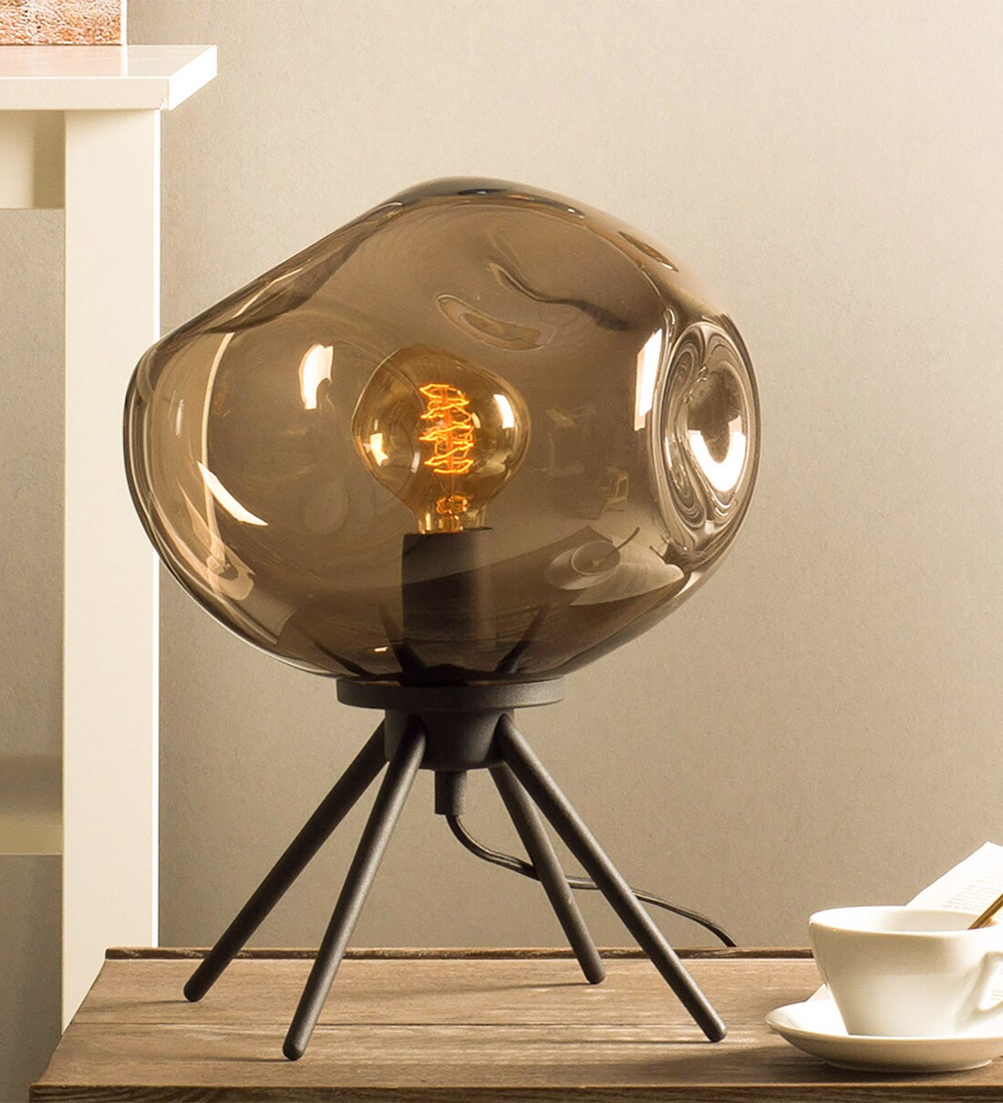 Buy Brown Glass Shade Table Lamp With Black Base By Casamotion Online ...