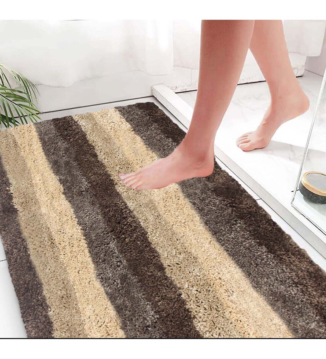 Buy Brown Microfibre 24 x 60 Inches Machine Made Floor Runner by Luxe
