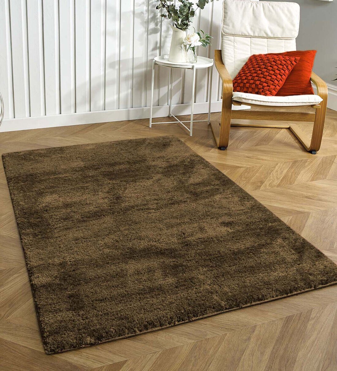 Buy Brown Solid Microfibre 4 ft x 6 ft Machine Made Carpet by Luxe Home