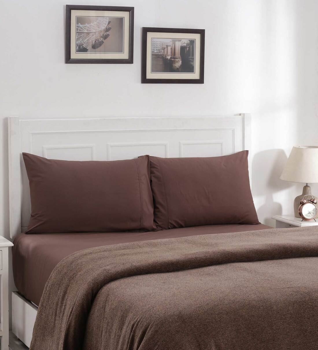 Buy Brown Solid 110 TC Cotton Double Bed Cover by Maspar Online