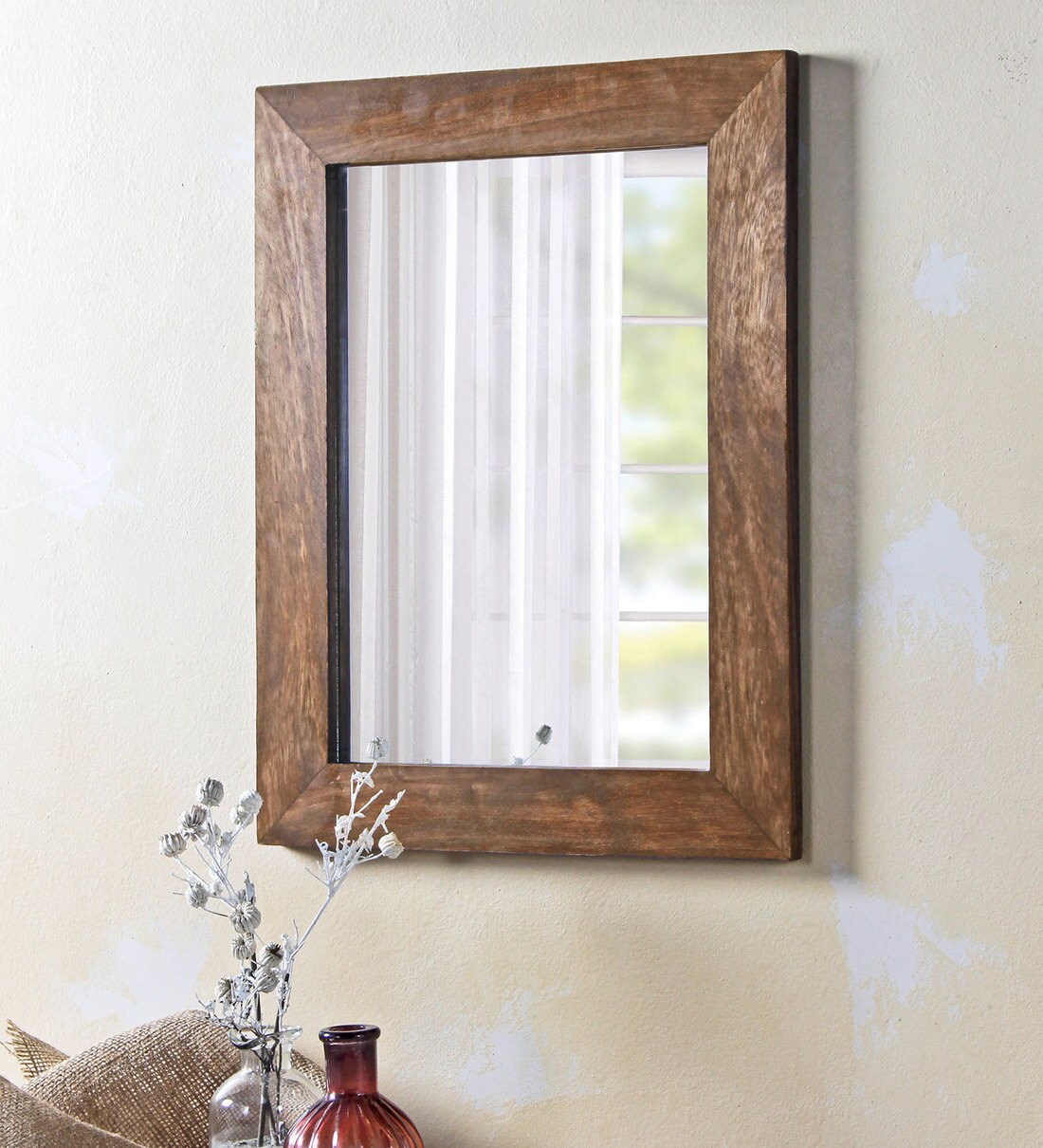 Buy Wooden Rectangle Wall Mirror in Brown colour by Fabuliv at 27 OFF