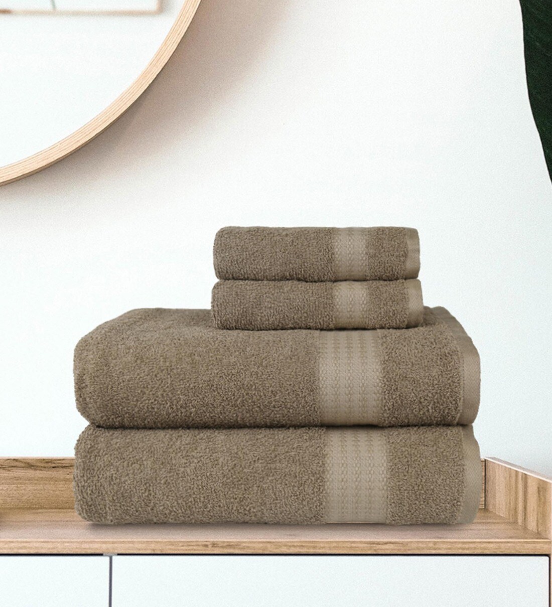 Buy Brown Solid 400 GSM Cotton Towel Sets (Set of 4) by Trident Online