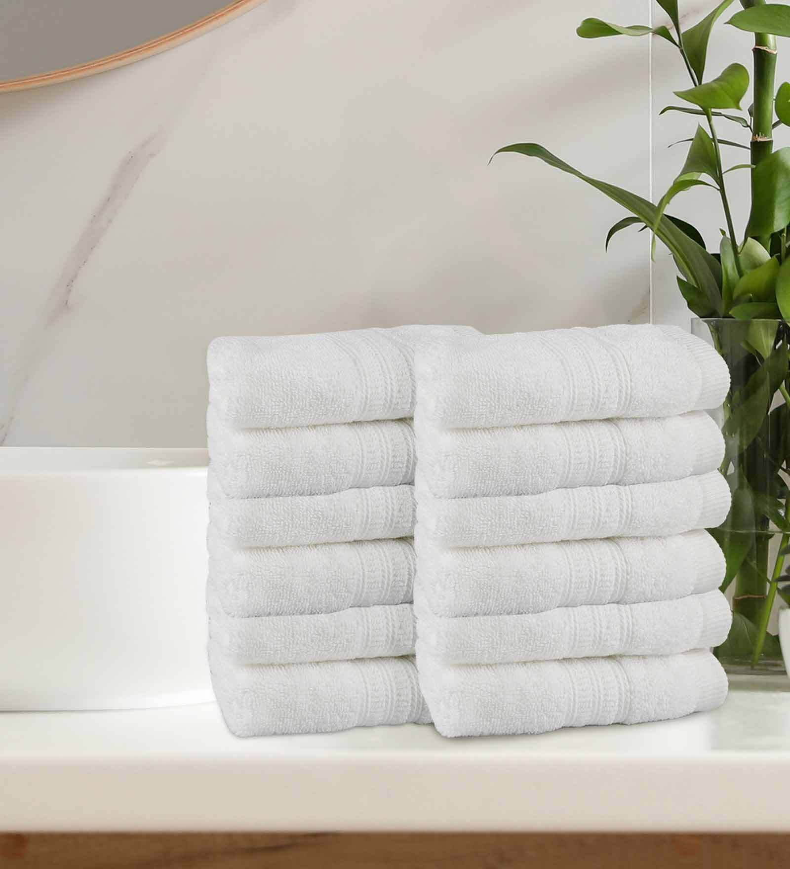 Buy White Solid 550 GSM Cotton Face Towels (Set of 12) by Trident at 21