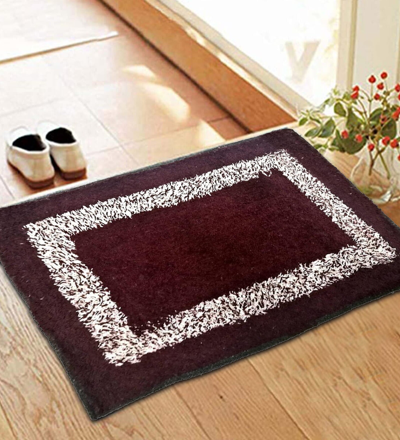 Buy Brown Geometric Cotton 15 x 23 Inches Water Absorbent Door Mat by