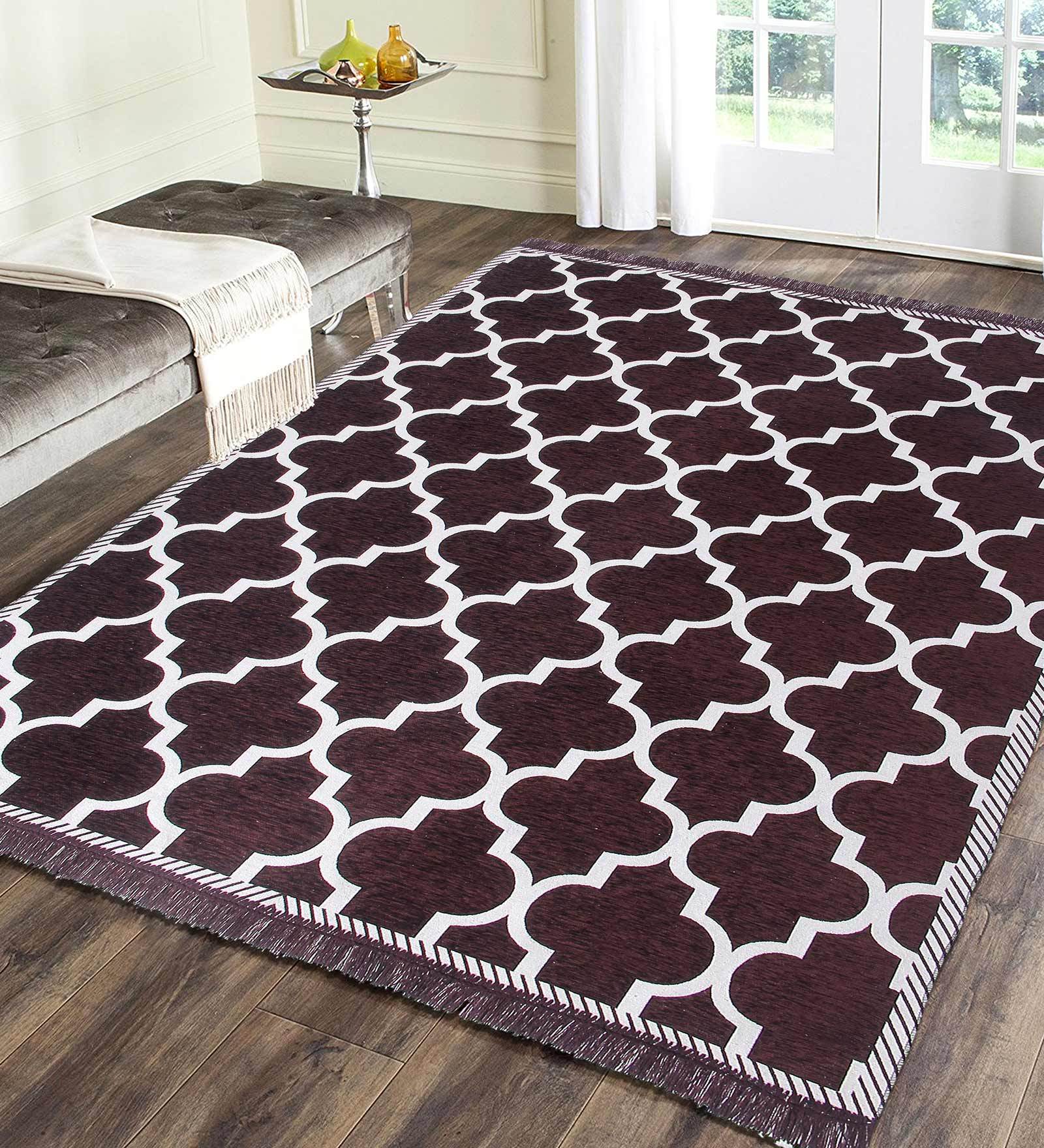 Brown Abstract Chenille 4 ft x 6 ft Machine Made Carpet, By Braids 
