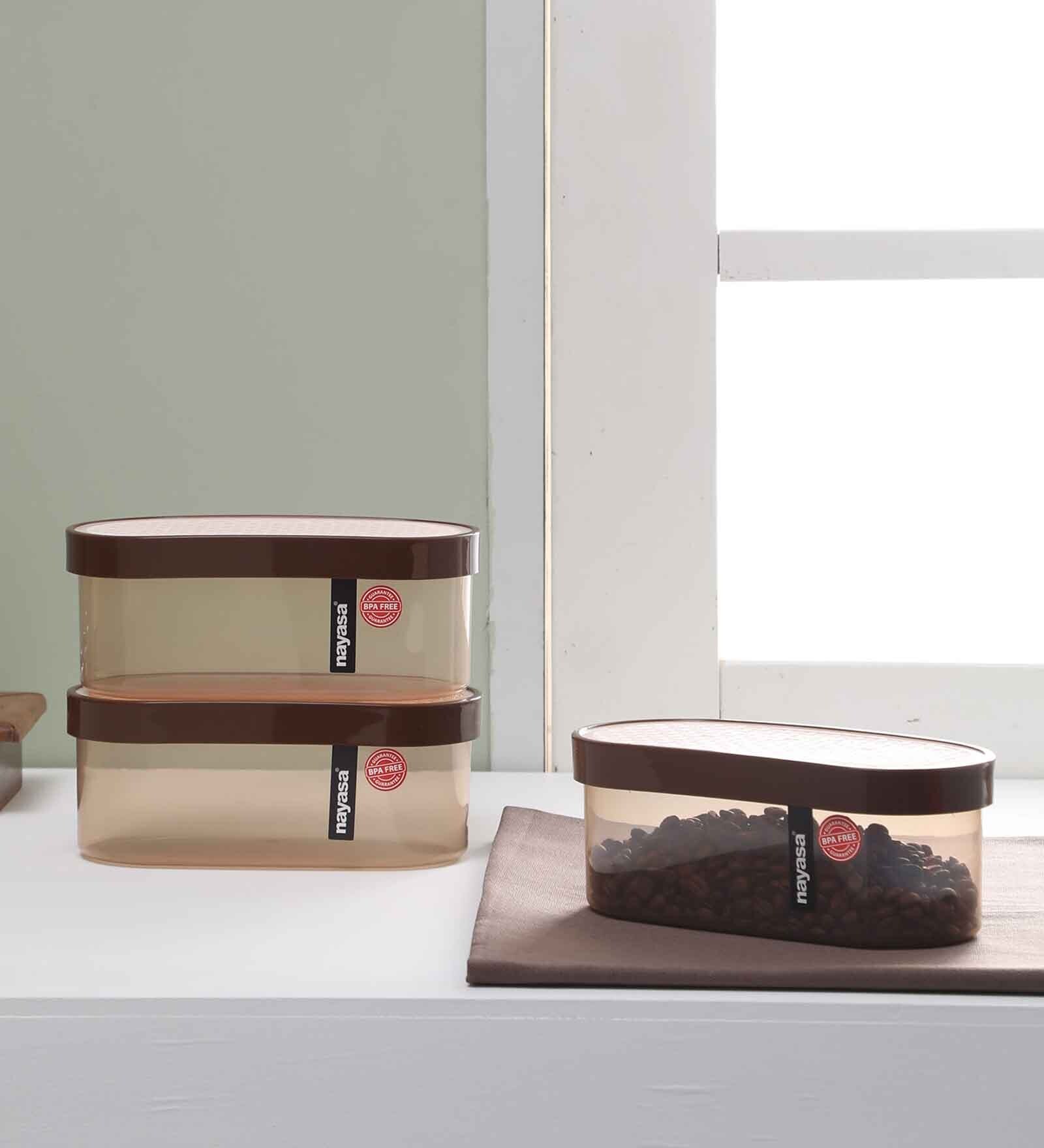 Buy Brown Fusion Oval Plastic Container (Set of 3) by Nayasa Online