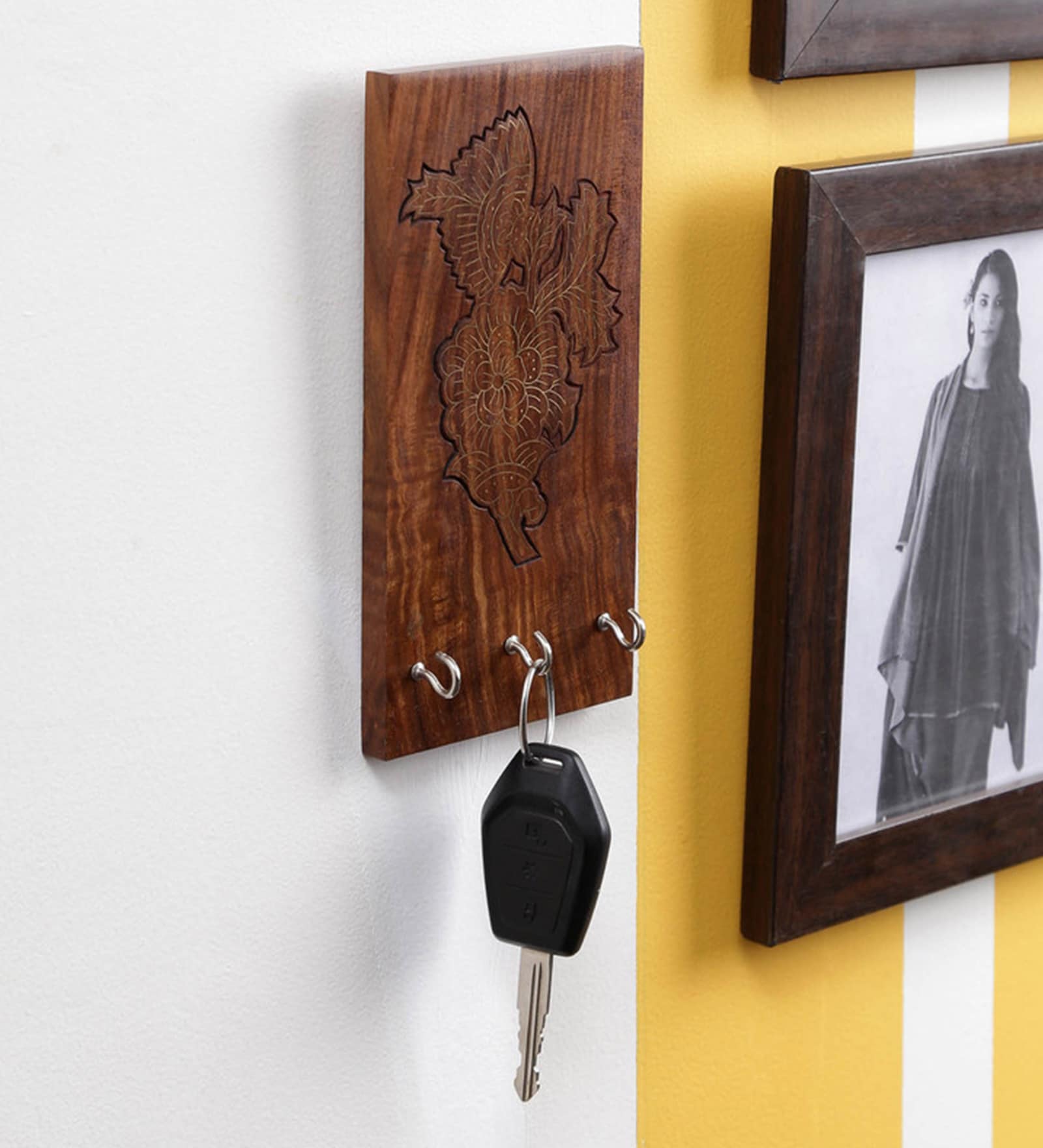 Buy Brown Sheesham Wood Brass Inlay Key Holder by Dream Arts Online