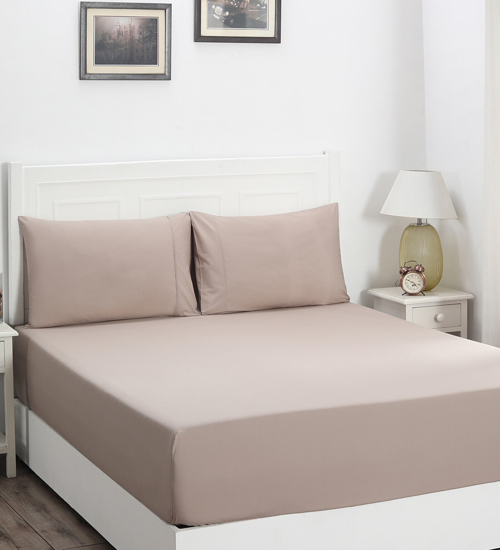 Buy Brown Solid 200 TC Cotton King Sized Bed Sheets with 2 Pillow