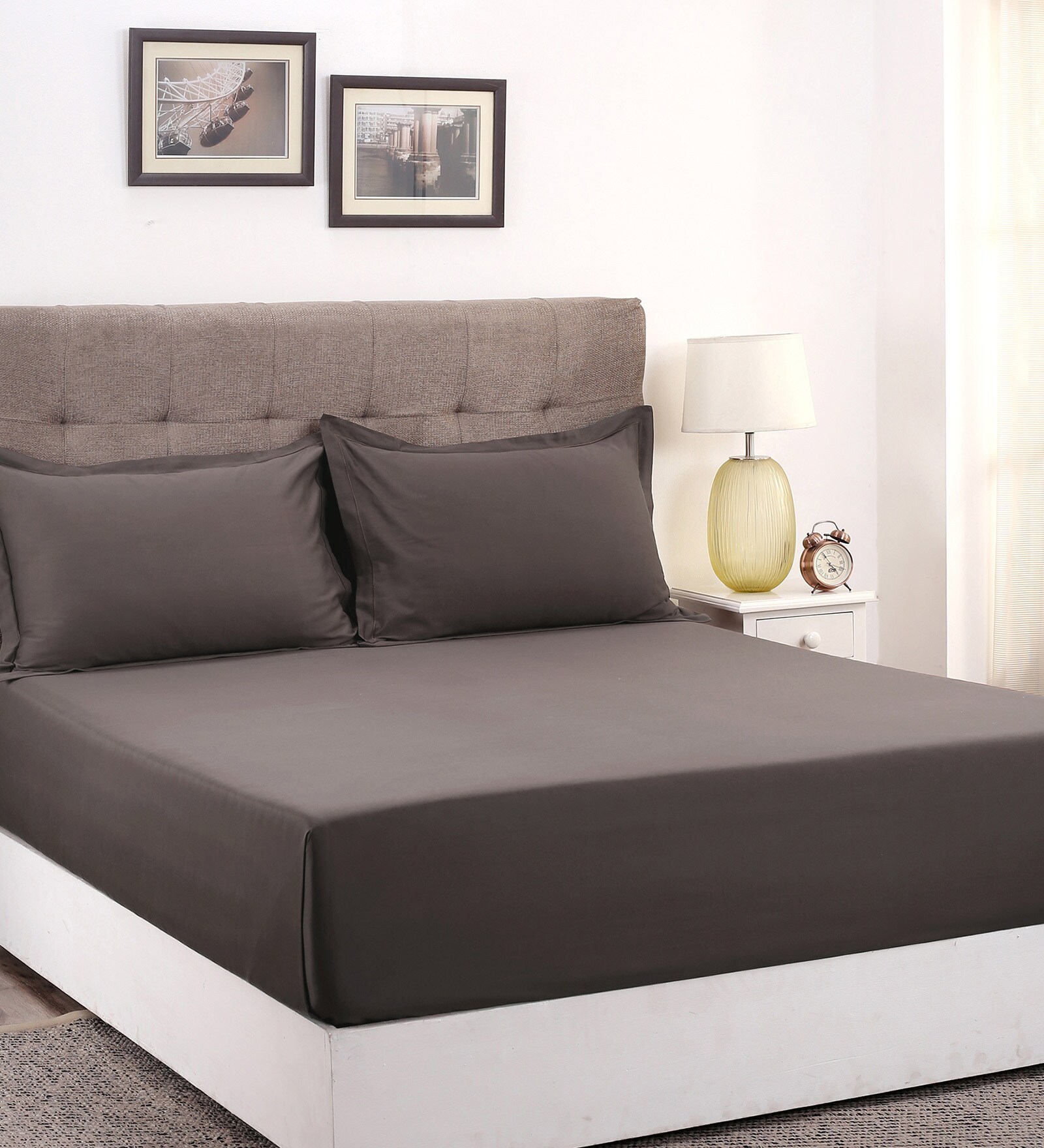 Buy Brown Solid 400 TC Cotton King Sized Bed Sheets with 2 Pillow