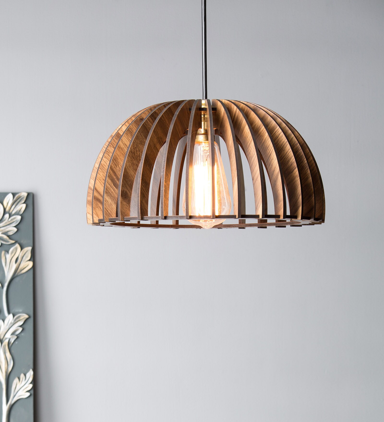 Buy Skyler Brown Wood Hanging Light by Think artly Online Dome