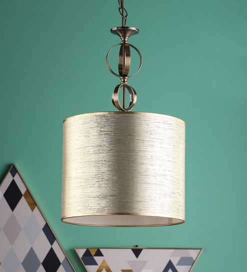 Buy Brass Metal And Fabric Hanging Light By Stello Online