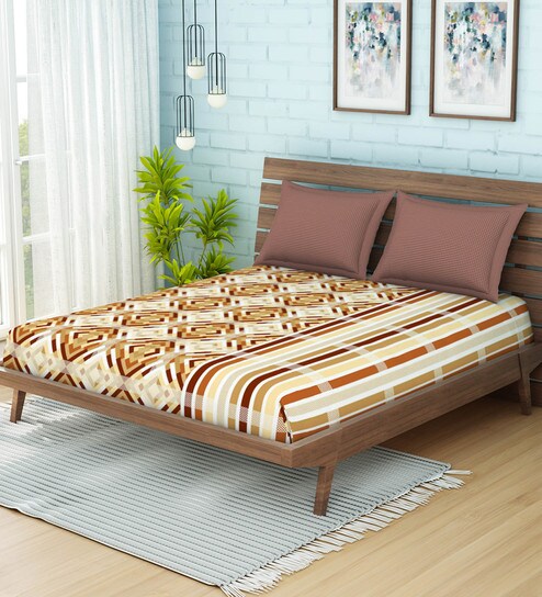 Buy Omnia Cotton 144tc Double Bedsheet With 2 Pillow Covers By