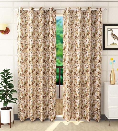 Buy Brown Semisheer Polyester 7 Feet Eyelet Door Curtains Set Of 2
