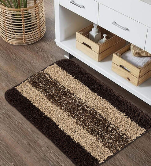 Brown Striped Microfibre 14x20 Inches AntiSkid Bath Mat
