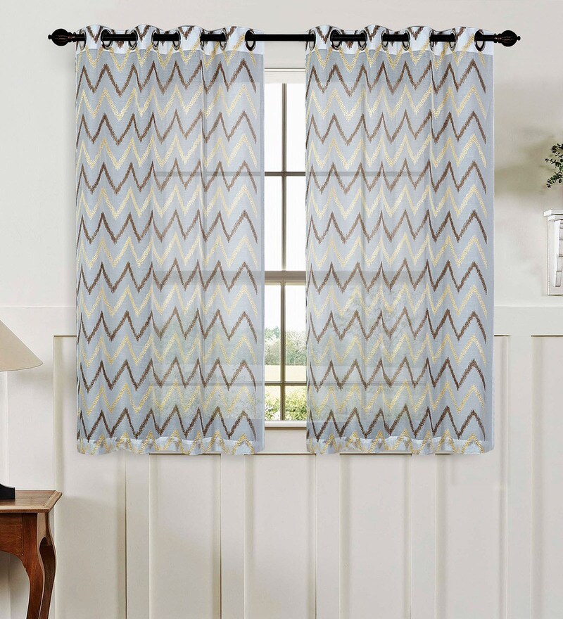 Buy Brown Sheer Polyester 5 Feet Eyelet Window Curtains Set Of 2