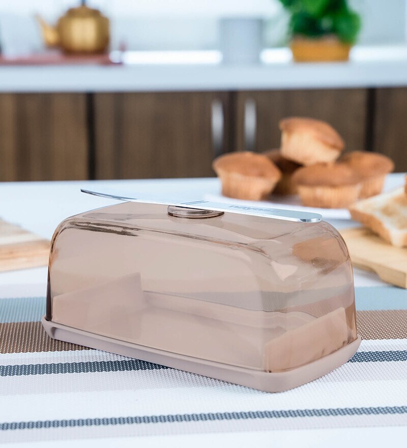 Buy Brown Smart Rectangular Plastic Butter Dish with Knife by Nayasa