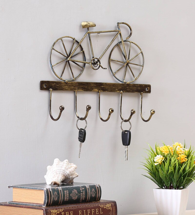 Tandem Bicycle Metal Wall Decor With Hooks