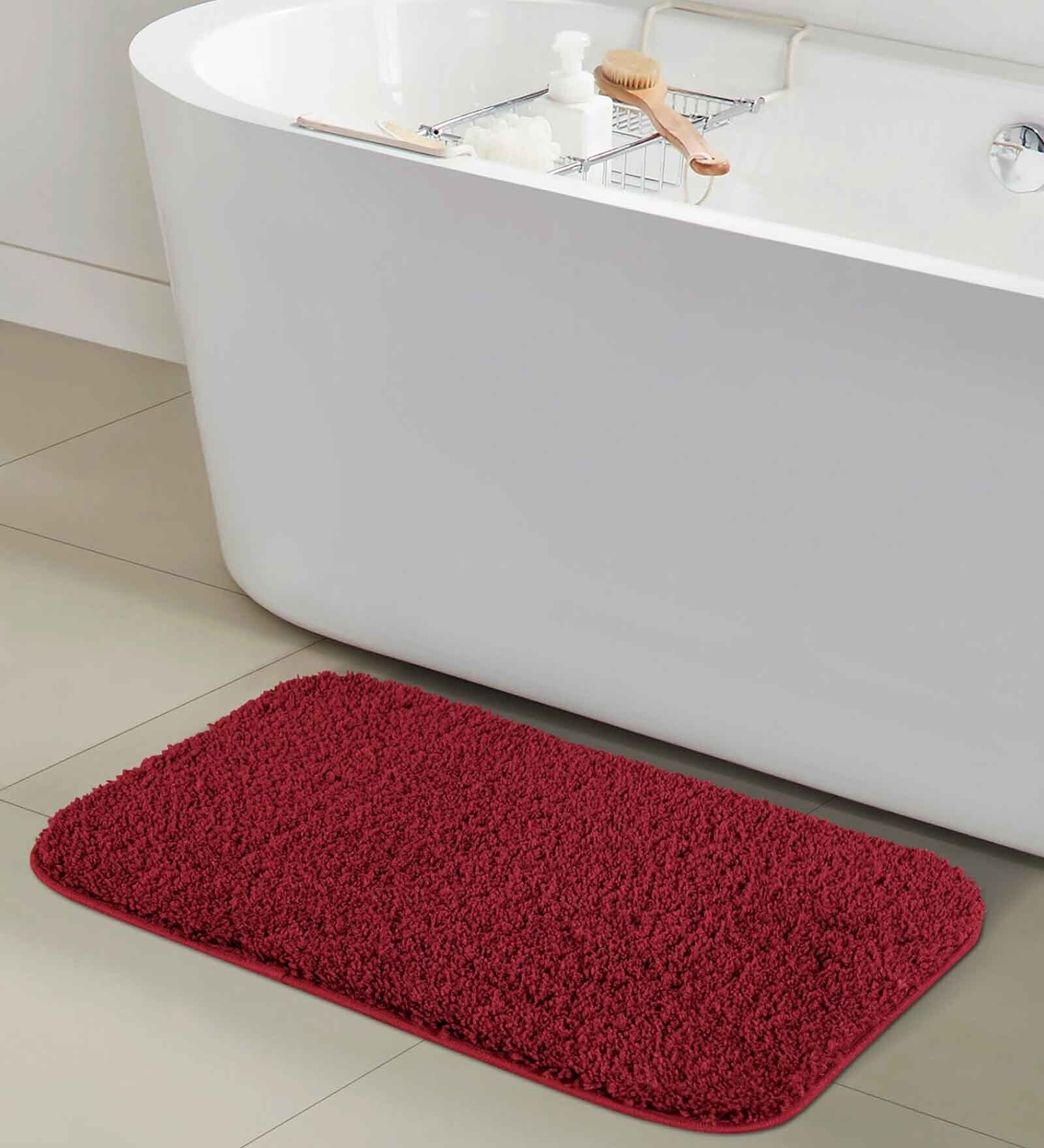 Buy Burgundy Solid Polyester 24x16 Inches AntiSkid Bath Mat by