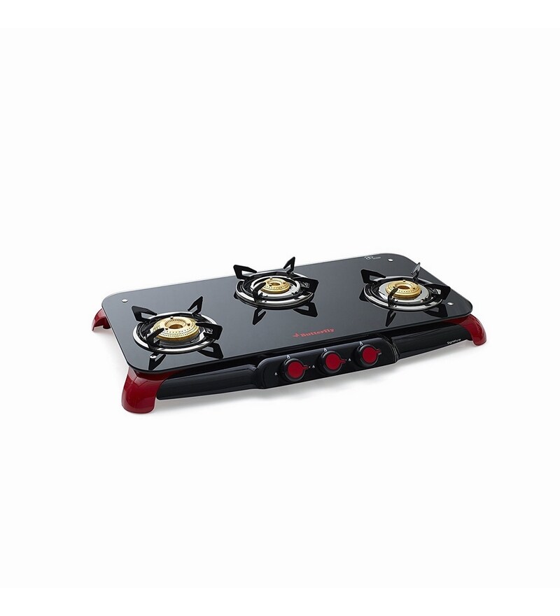 Buy Butterfly Red Toughened Glass Signature 3 Burner Glass Top LPG Gas Stove Online Gas Stoves