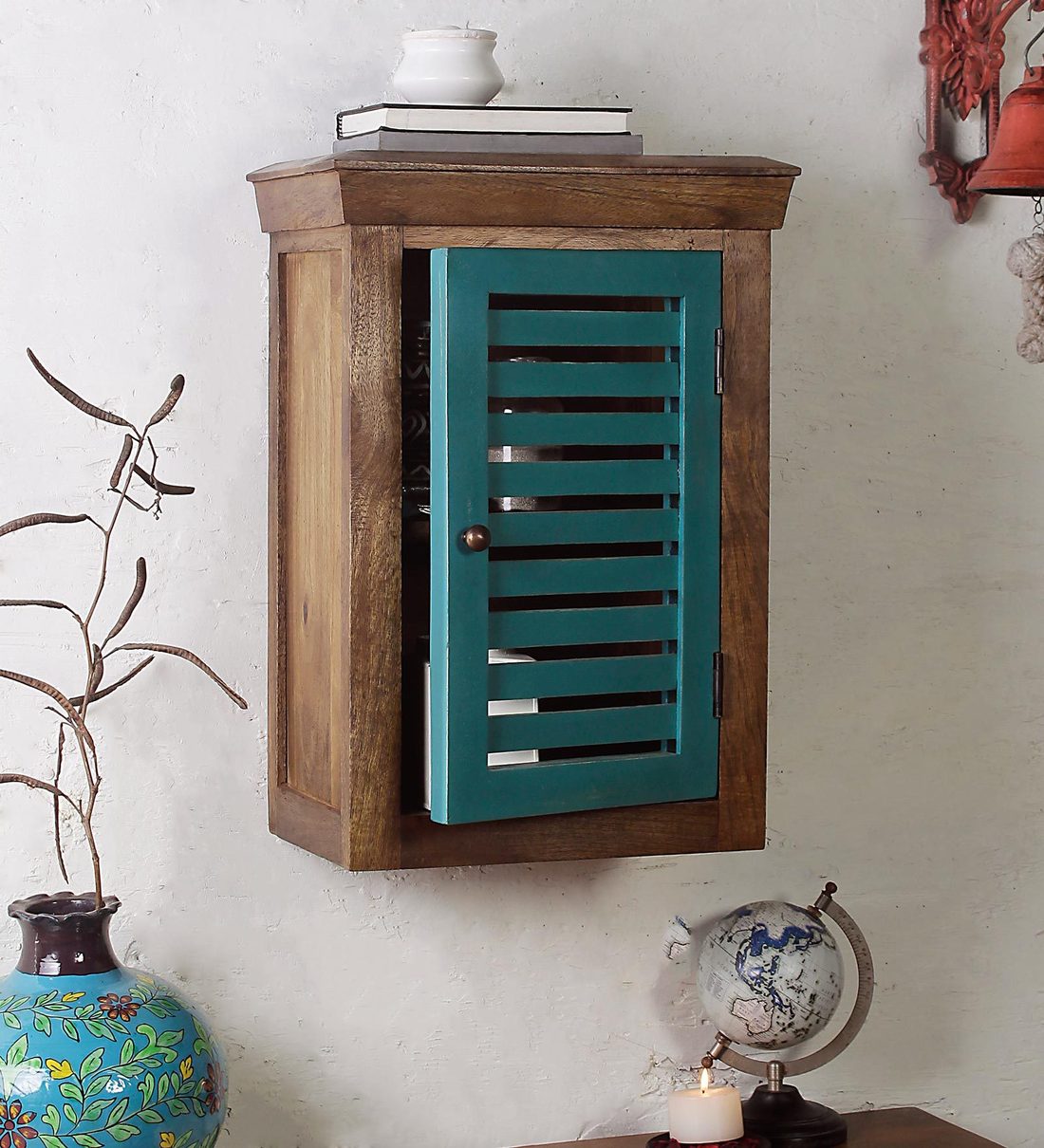 Buy Mango Wood Bathroom With Door In Green Colour Online