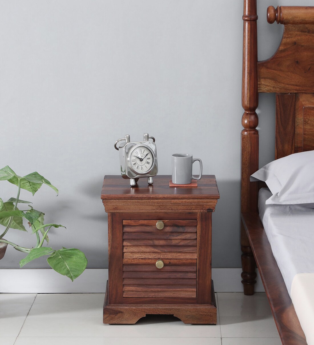 Buy Carleson Sheesham Wood Bedside Table In Honey Oak Finish With