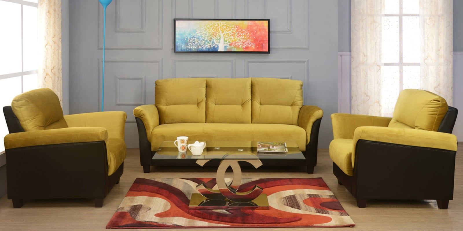 Buy Catherine Sofa Set (3+1+1) in Green Color by Nilkamal Online Classic Sofa Sets Sofa Sets