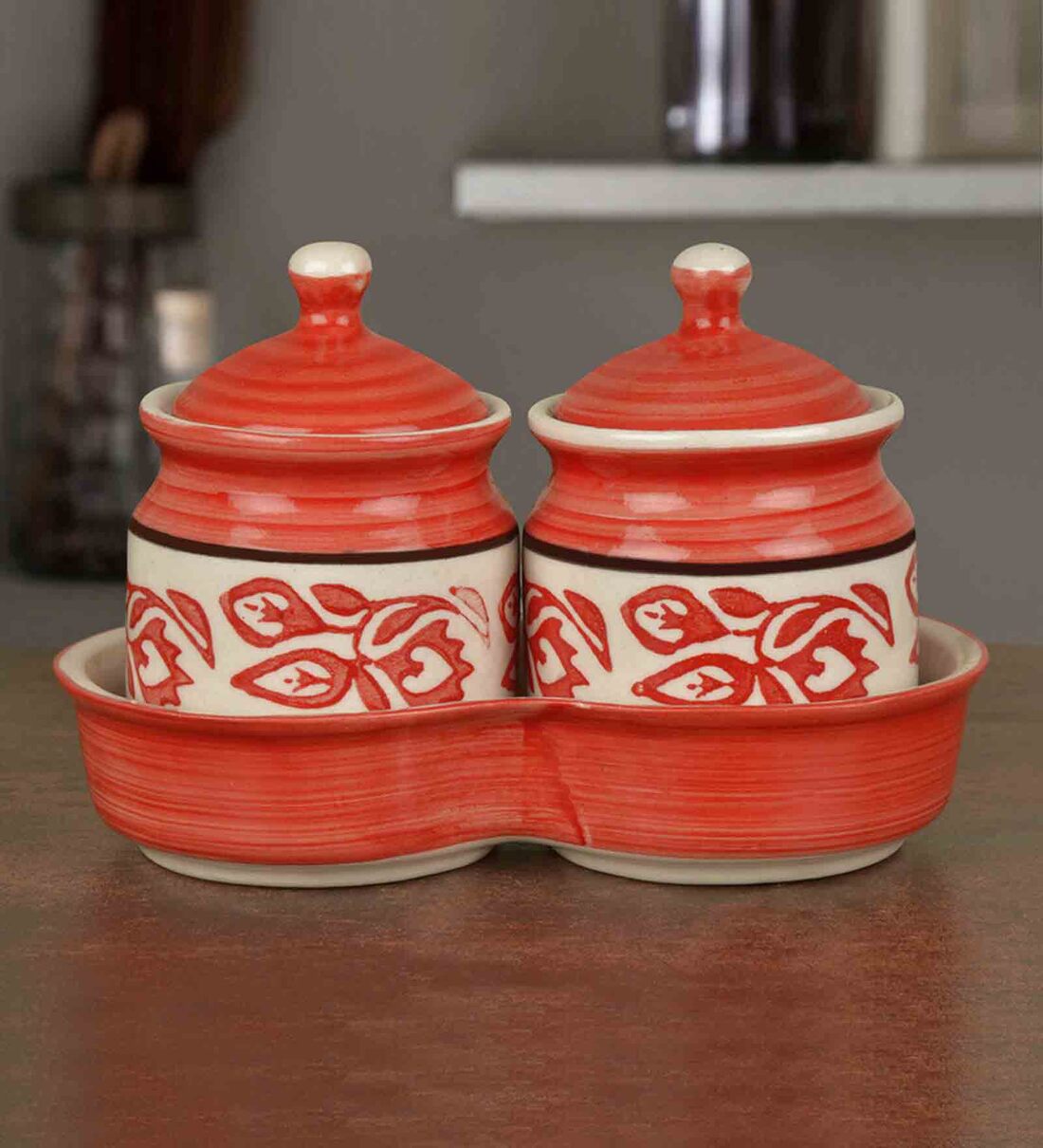 Buy Ceramic Pickle Serving Jar Set With Tray By StyleMyWay Online