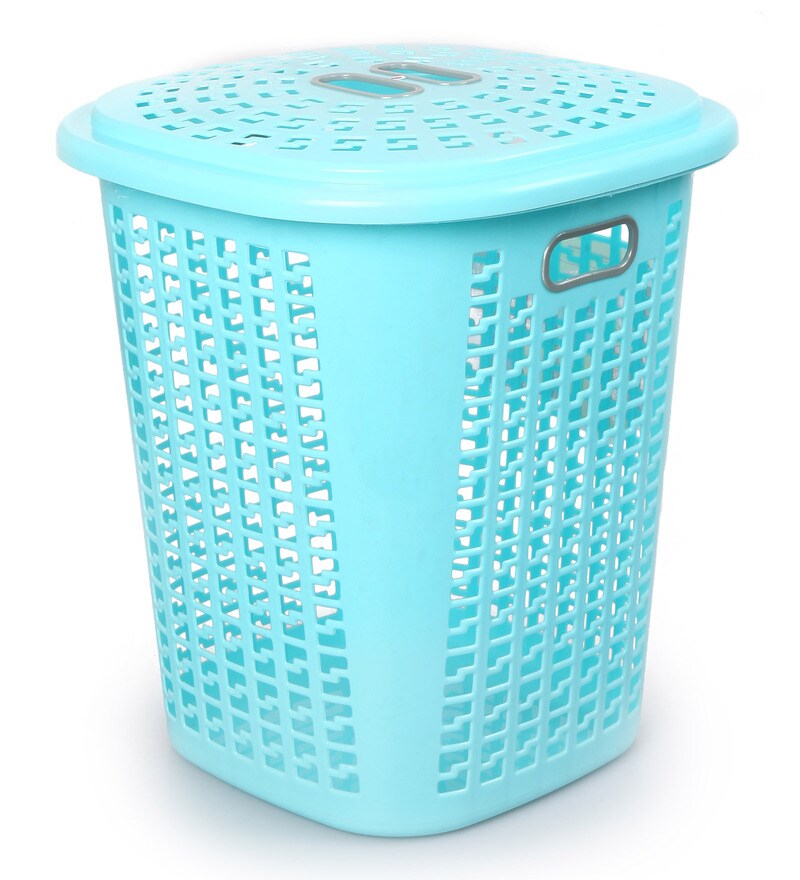 Buy Cello Esquire Plastic 50 L Blue Laundry Basket with Lid Online