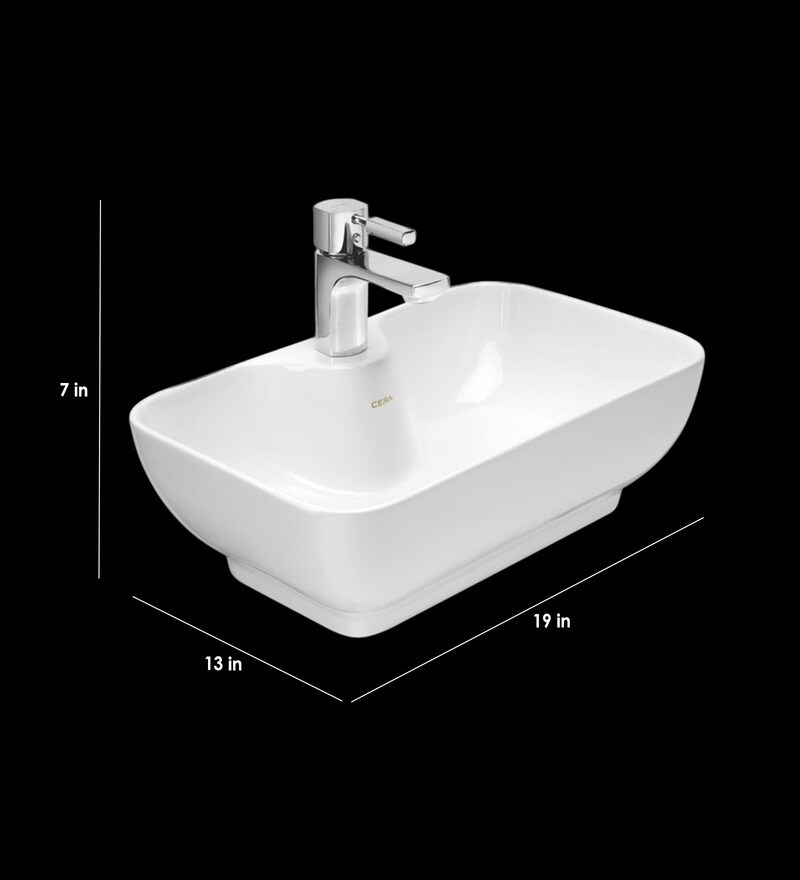 Buy Ceramic Rectangular Shape White Counter Top Wash Basin (H 7, W 19