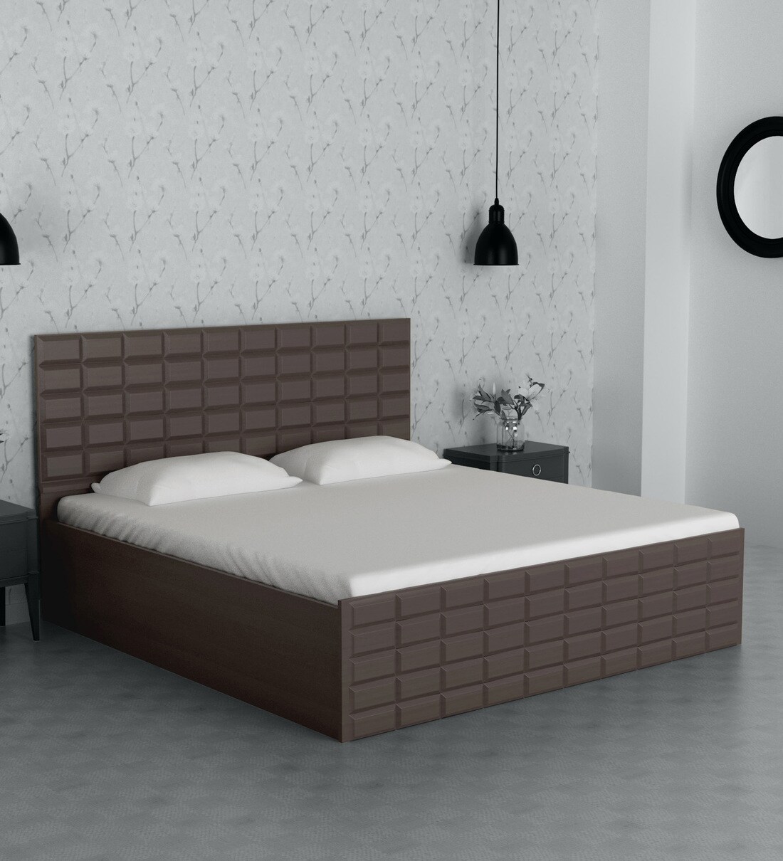 Buy Chocolate King Size Bed with Storage in Cola Rain Finish by Godrej