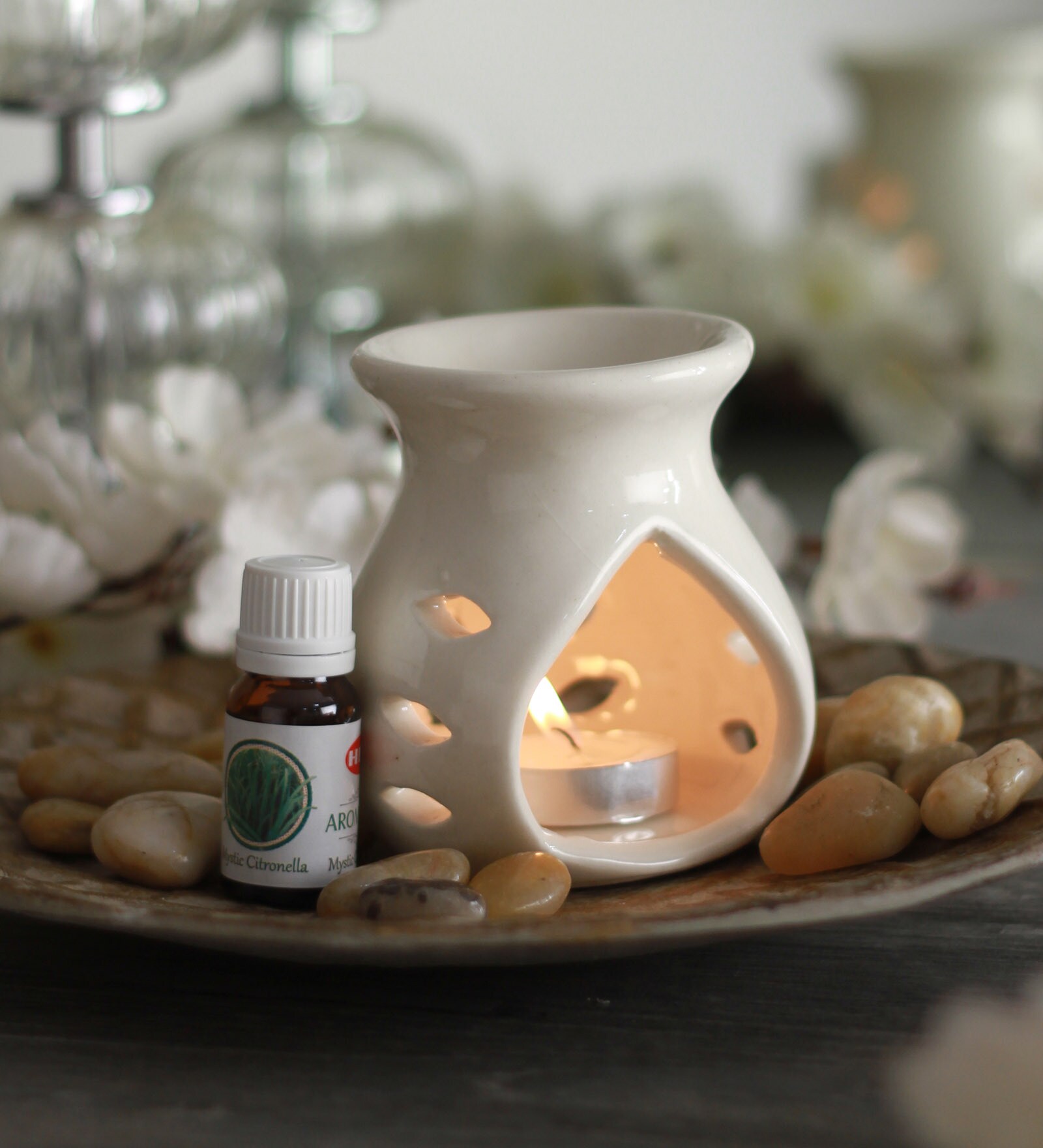 Buy Citronella Mystic Aroma Oil with Ceramic Diffuser Pot & Tea Light ...