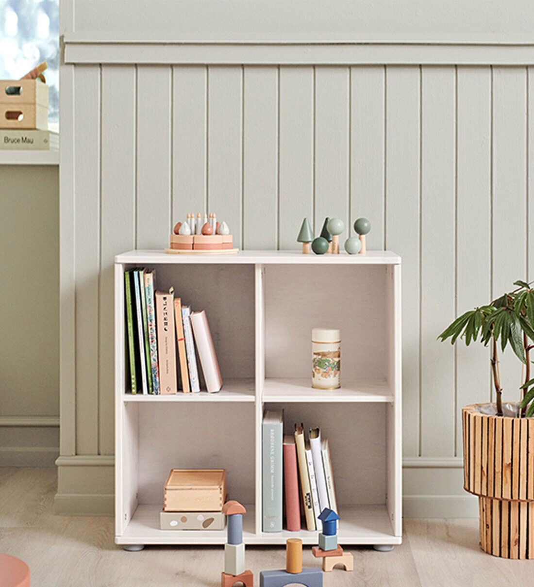 Buy Classic Solid Wood Kids Bookshelf with 4 Compartments in White