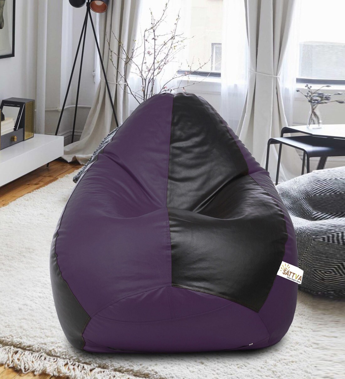 Buy Classic XXL Bean Bag with Beans in Black & Purple Colour Online