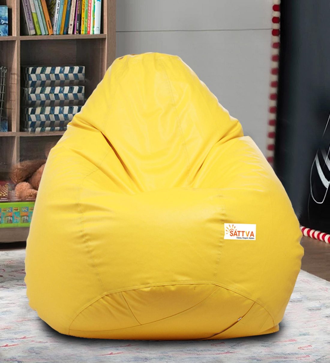 Buy Classic XXL Leatherette Bean Bag with Beans in Yellow Colour Online