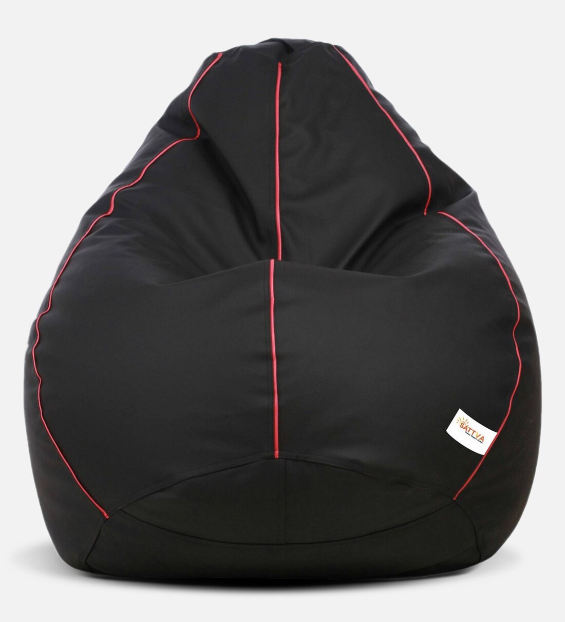 Buy Classic XXL Bean Bag with Beans in Black Colour with Pink Piping at