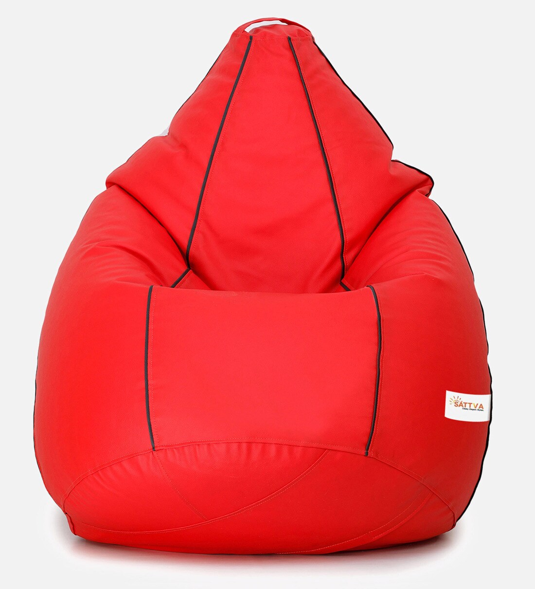Buy Classic XXL Bean Bag with Beans in Red Colour with Black Piping at