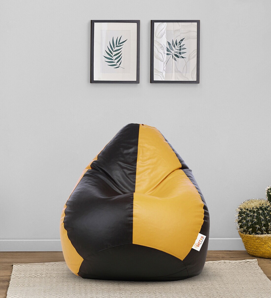Buy Classic XXXL Leatherette Bean Bag with Beans in Black & Yellow Colour at 25 OFF by Sattva