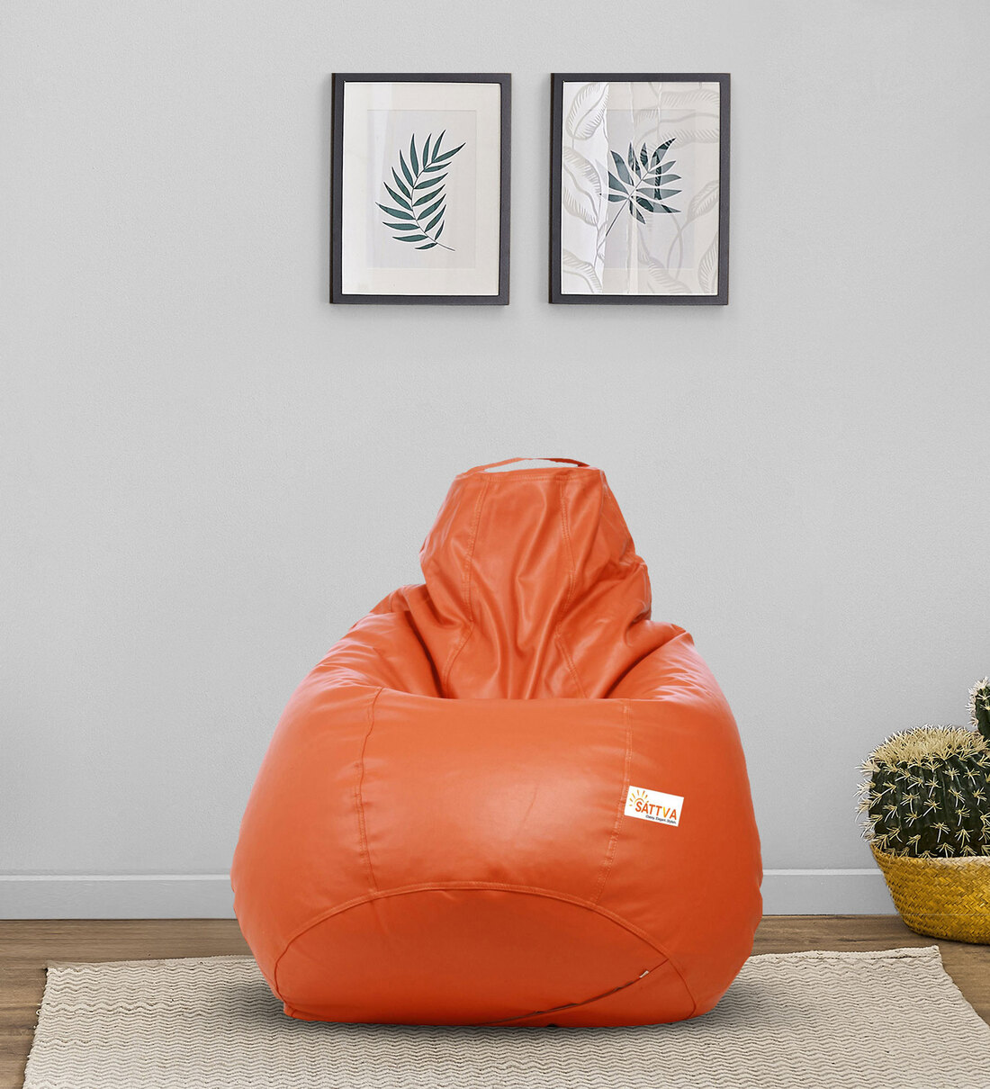Buy Classic XXXL Leatherette Bean Bag with Beans in Orange Colour