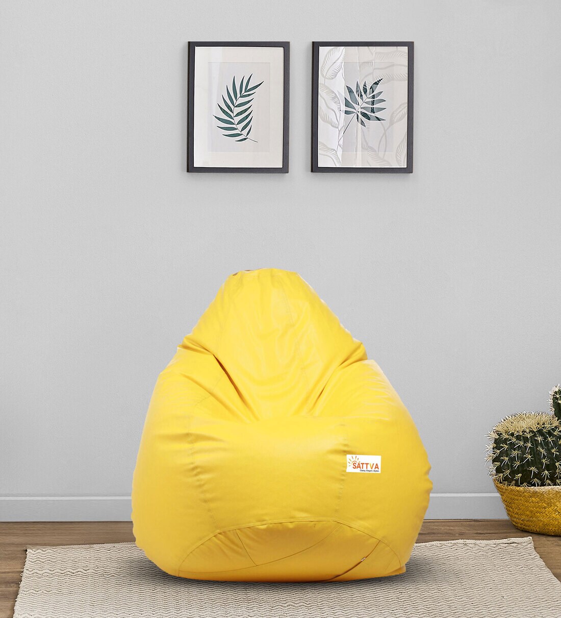 Buy Classic XXXL Leatherette Bean Bag with Beans in Yellow Colour at 25