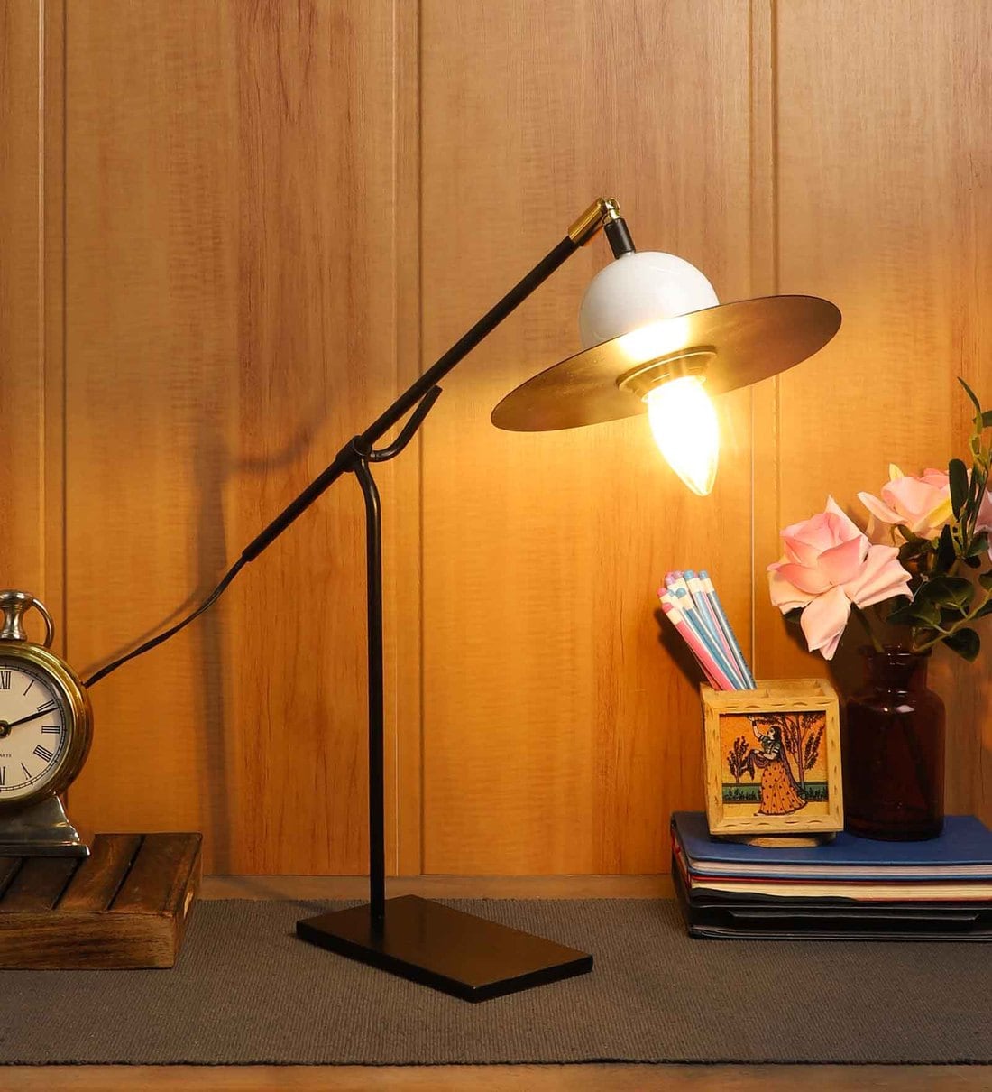 Buy Clover Adjustable Black Iron Shade Study Lamp with Black Base by ...