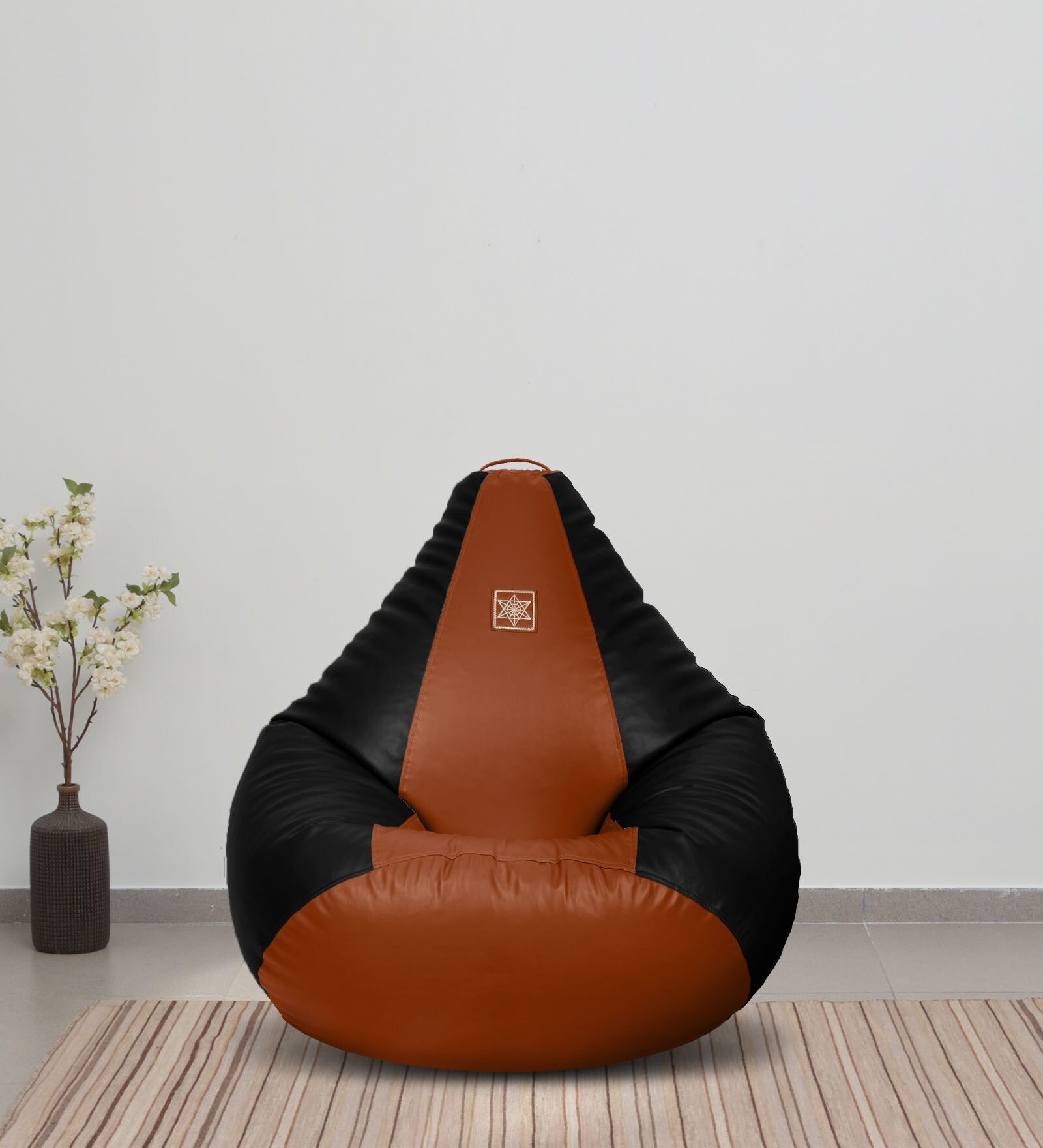 Buy Classy XL Leatherette Bean Bag Cover in Black & Tan Colour Online