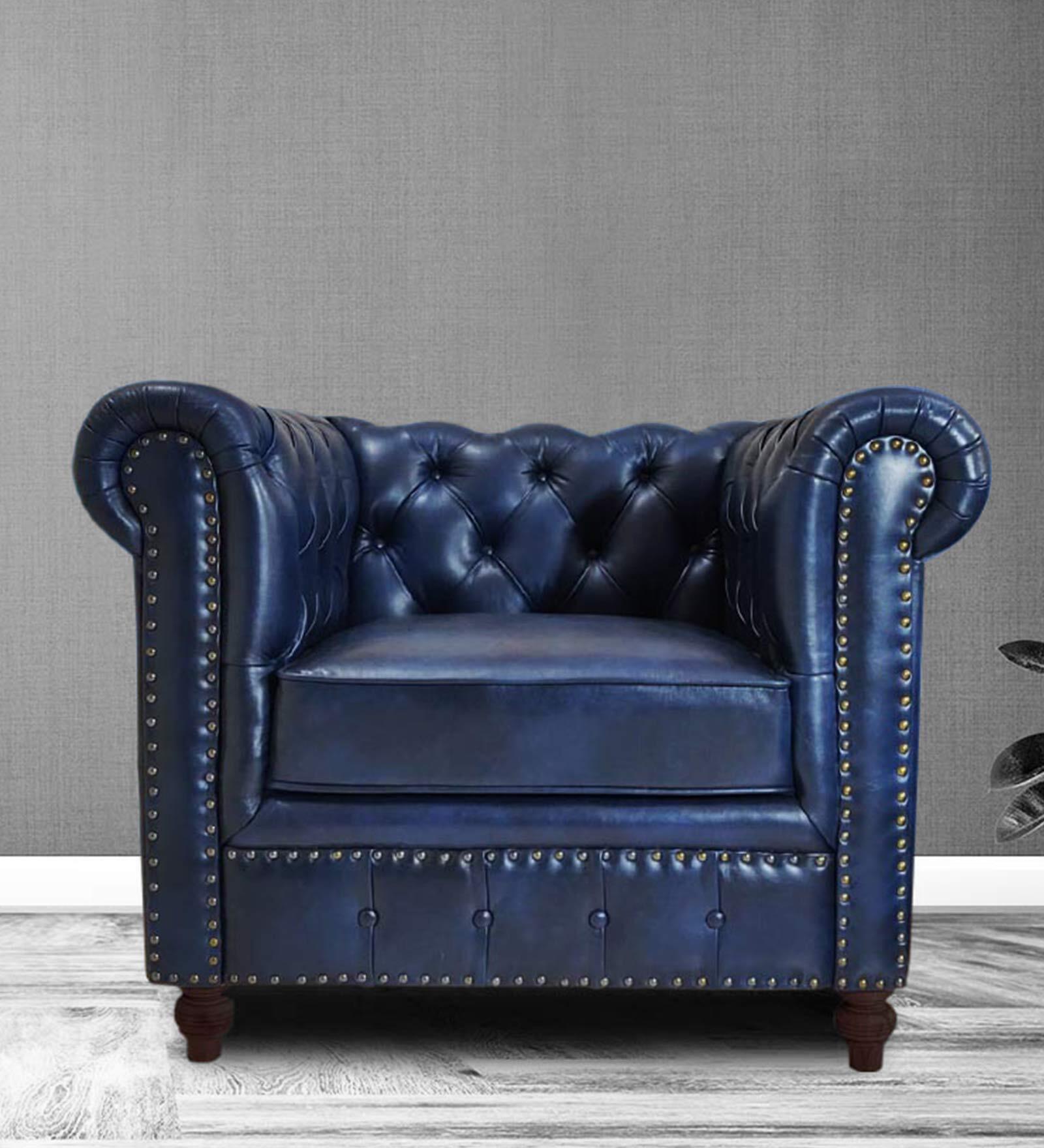 Buy Vintage Chesterfield 1 Seater Sofa In Deep Blue Finish at 20 OFF