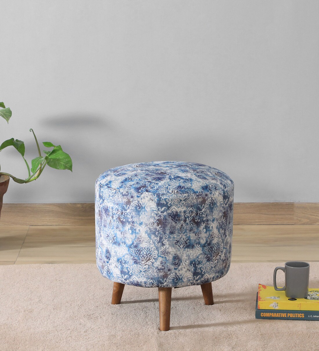 Buy Colby Solid Wood Seating Stool With Dark Floral Print Online